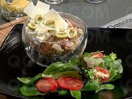Verrines de tartare de veau aux olives et chantilly de parmesan